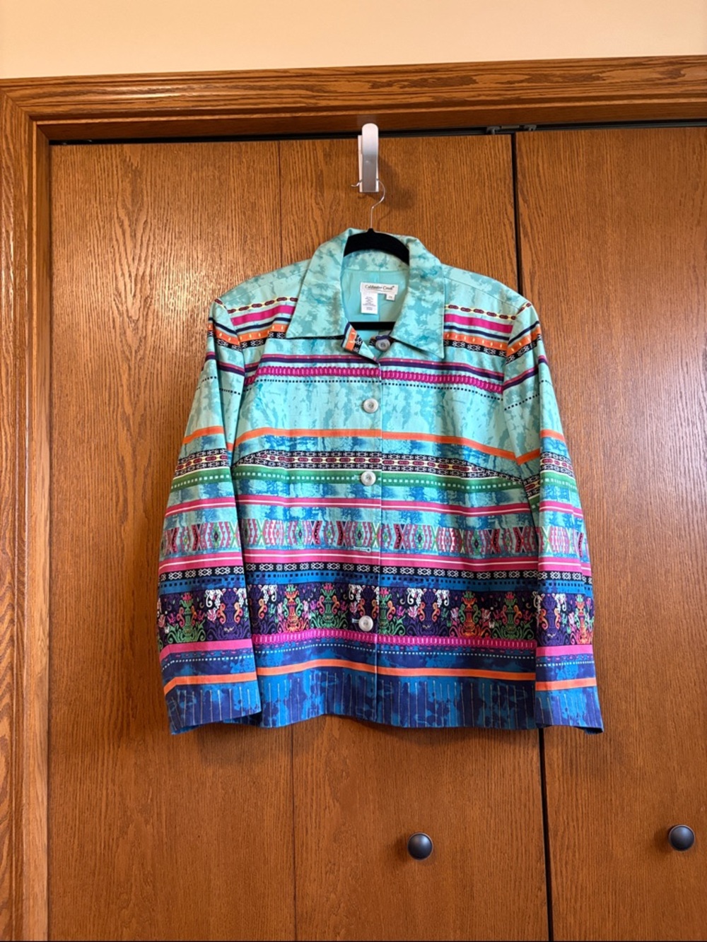 Coldwater Creek Turquoise Multi-Color Patterned Jacket
